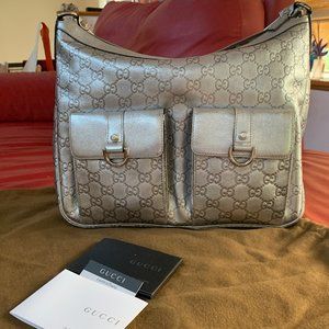 Gucci Silver Metallic Guccissima GG Shoulder Bag MINT